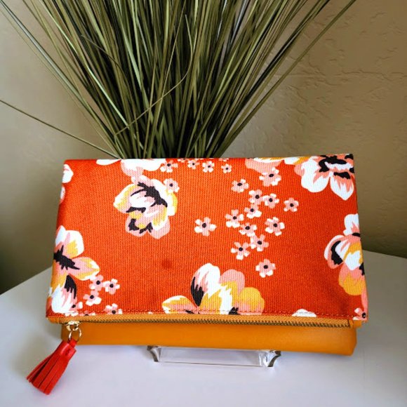 Rachel Pally Handbags - Rachel Pally Foldover Leather/Canvas Clutch Bag